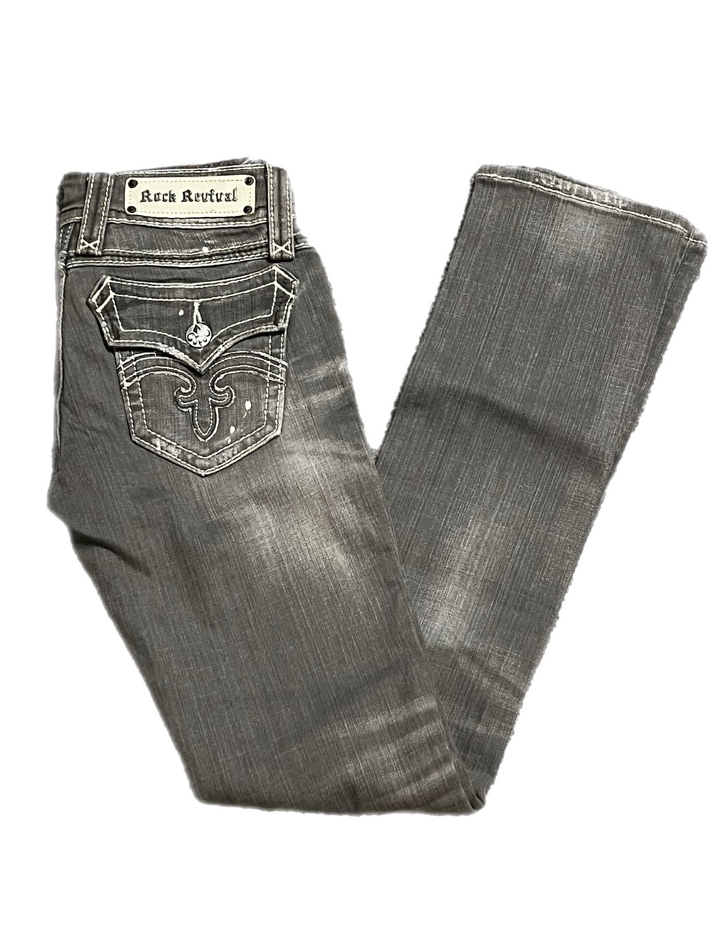 NWOT Rock Revival Women’s Gray Debbie Straight Jeans with Signature Back Pockets